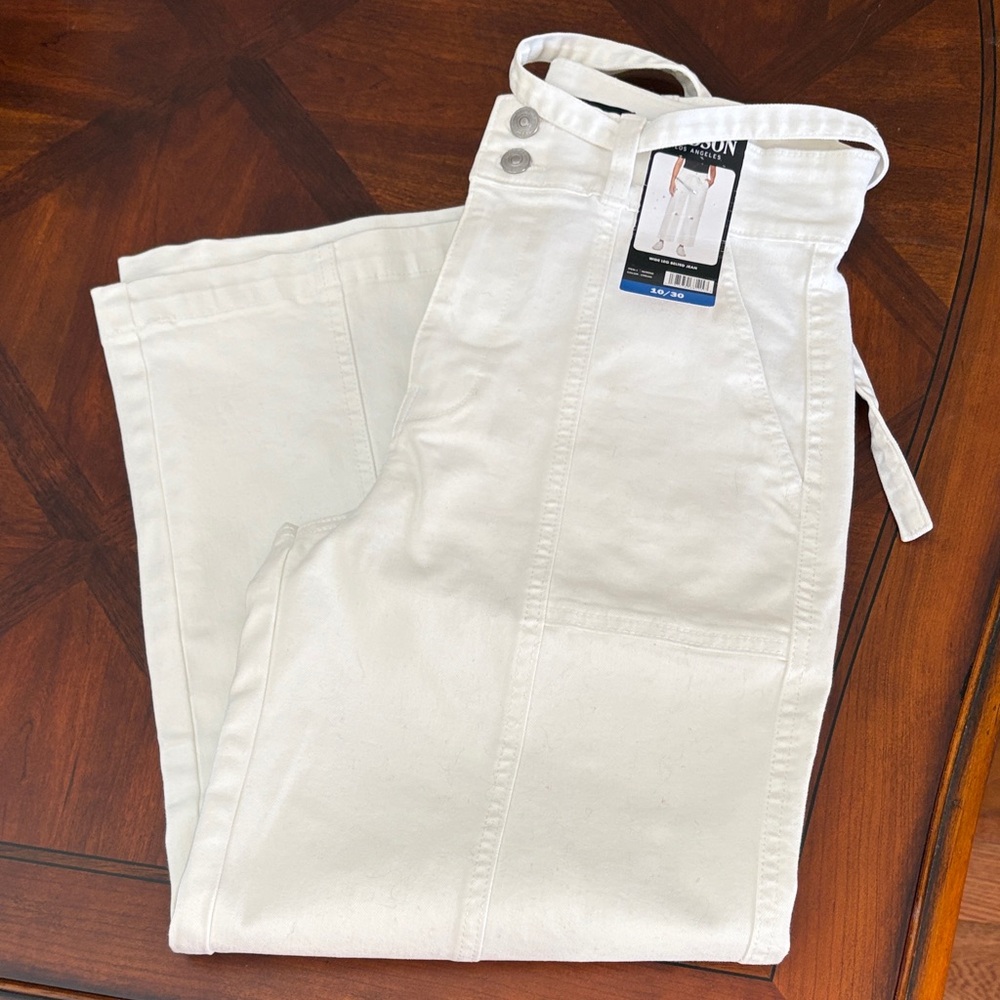 Hudson Jeans White Wide Leg Belted Pants